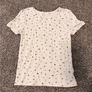 Girls Small Floral Print Ribbed T-Shirt
